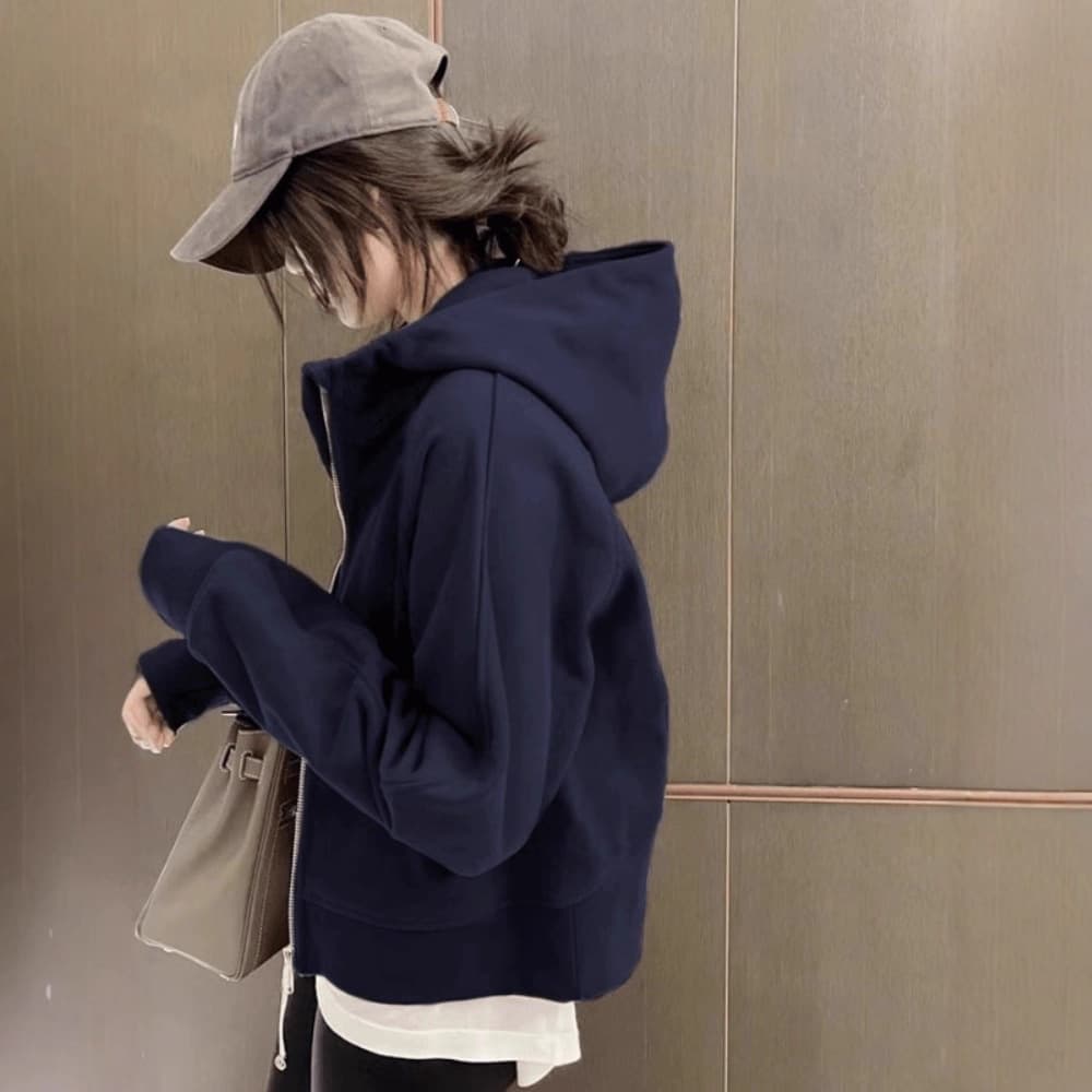 Short Hoodie Jacket for Women Spring Autumn, 2026 New Style, Cropped Zip-Up Campus Style Student Jacket Thin