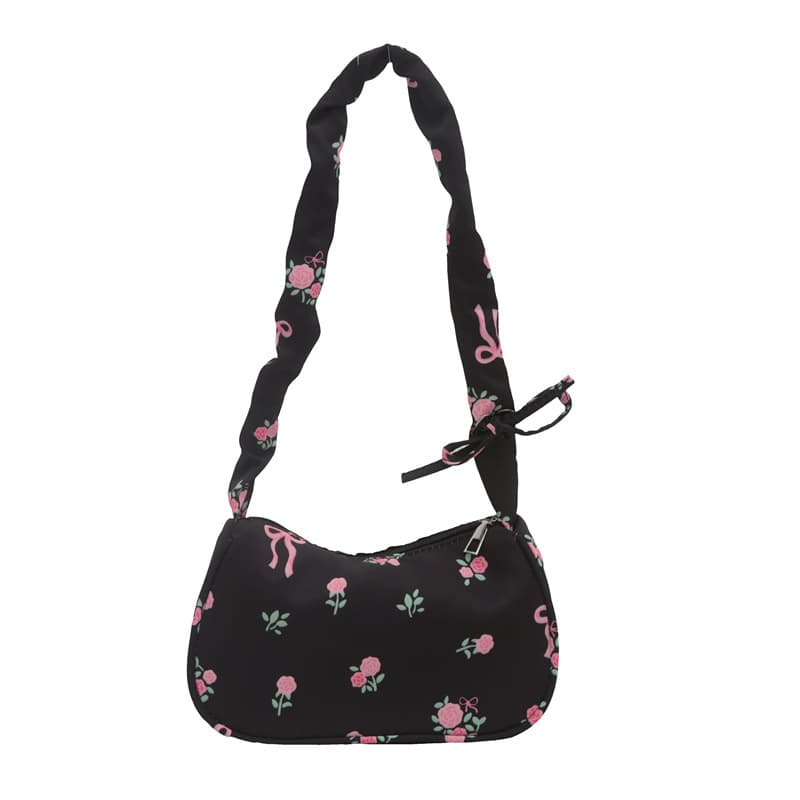 2024 New Casual Bag for Women Cute Floral Shoulder Bag Korean Style Trendy Underarm Bag Vintage Textured Handbag