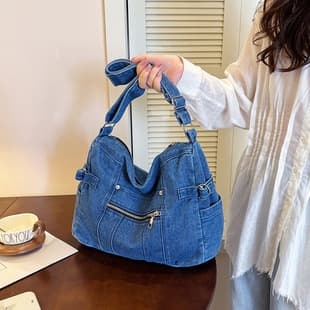 Cross-border New Retro Versatile Large Capacity Shoulder Bag Casual Student Denim Bag Fashion Commuter Tote Bag for Women