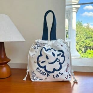 Cartoon Cute Drawstring Bucket Bag Handy Versatile Canvas Tote Bag Custom New Lunch Bag for Work Commute