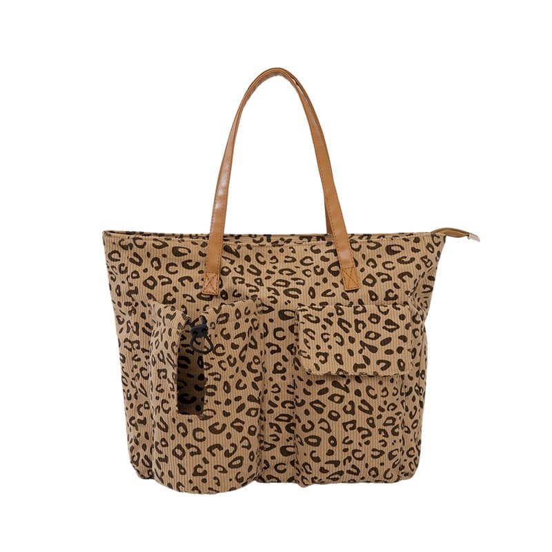 New Leopard Print Travel Bag Large Capacity Foldable Handheld Luggage Tote with External Water Bottle Pocket