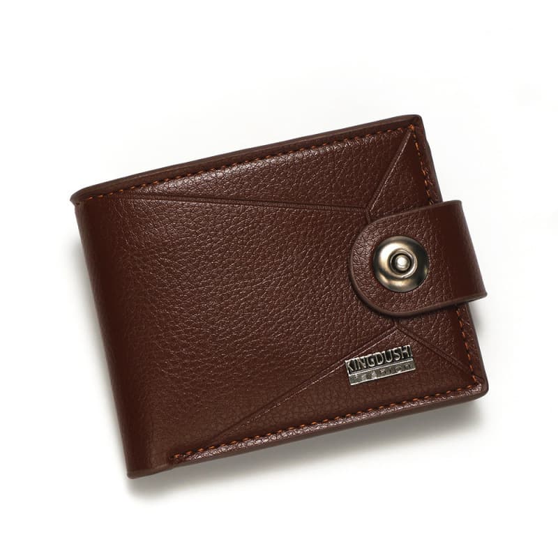Men's Short Wallet Horizontal Magnetic Buckle ID Card Holder Multi-functional Business Tri-fold Leather Case Soft Leather Clip Coin Purse