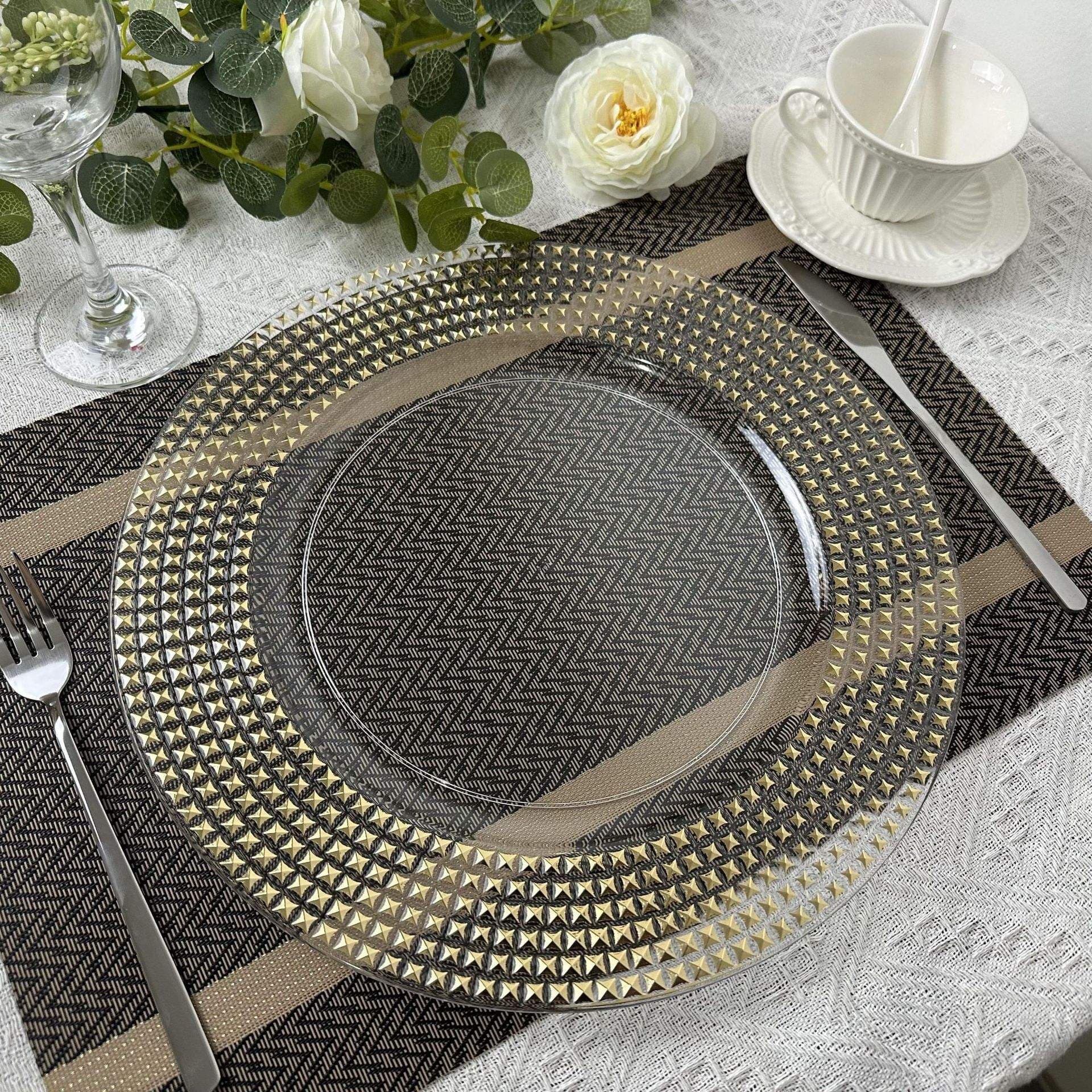 Cross-border Luxury Gold Foil Transparent Charger Plates for Hotel Wedding Western Dining Decorative Fruit Plates