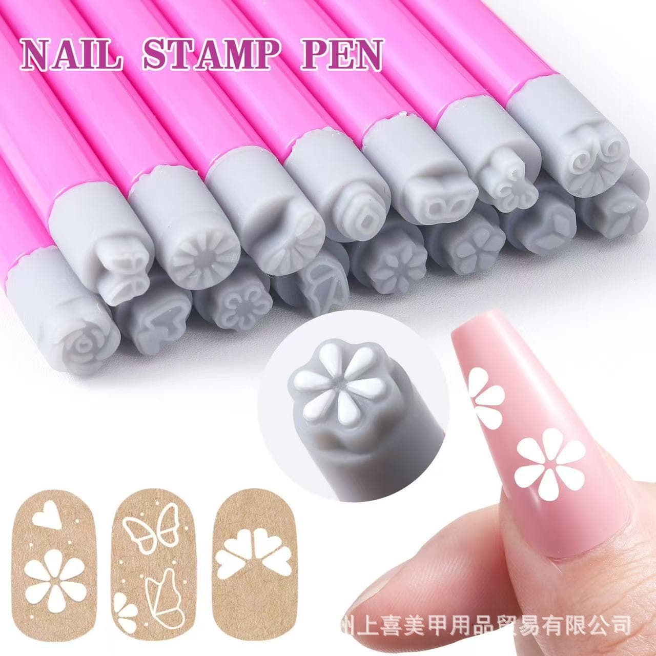 Cross-border Hot-selling Silicone Head Nail Art Stamper Pen Butterfly Floral DIY Nail Stamping Pen Transfer Tool Set