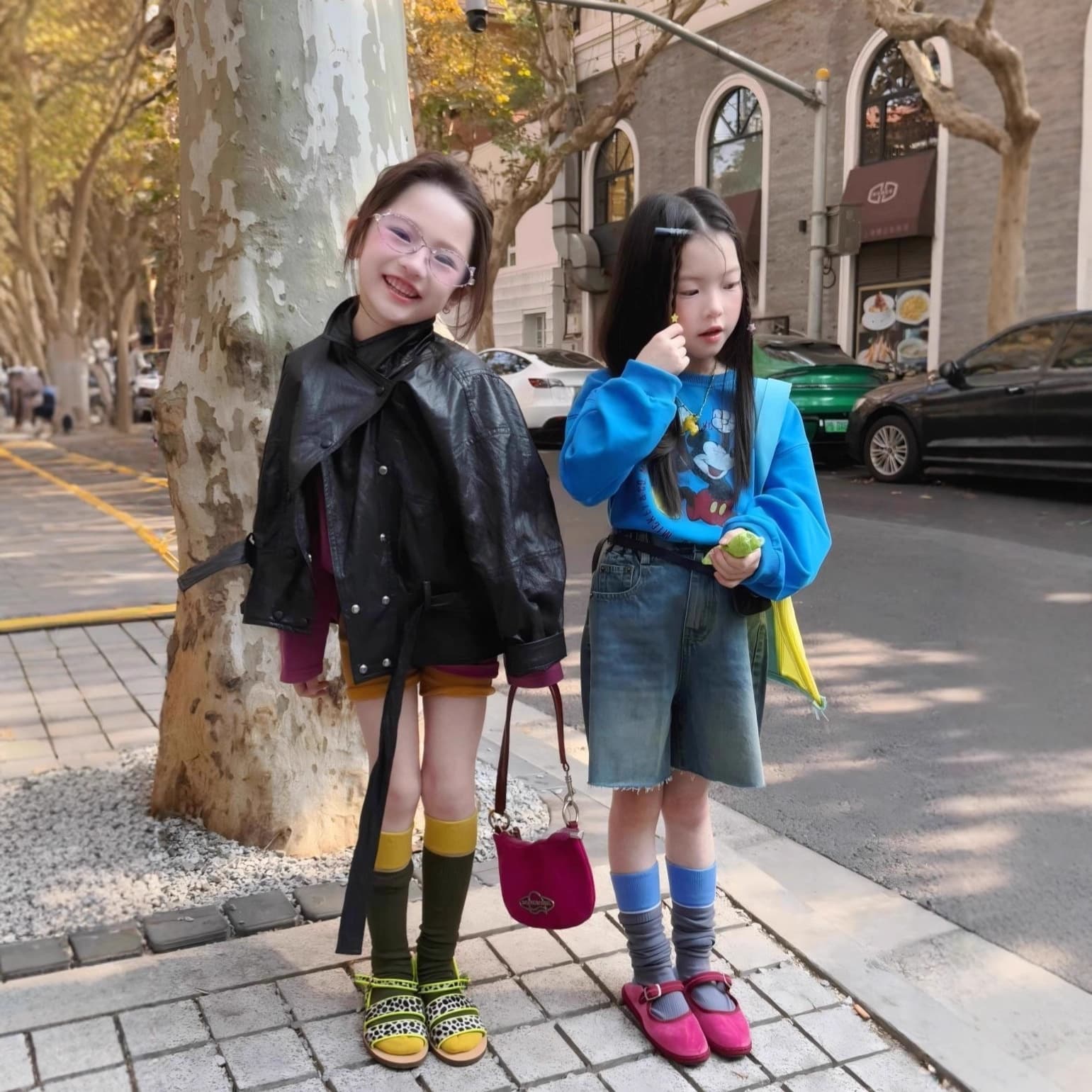 Girls Spring Jacket 2026 New Children Short Motorcycle Jacket Leather Korean Style Denim Capri Pants