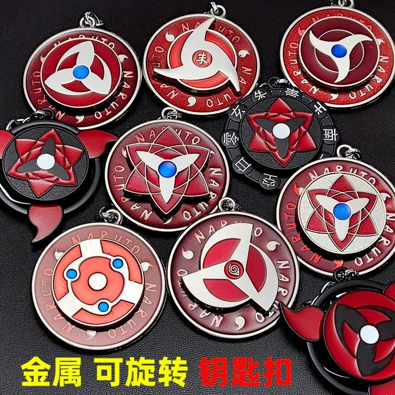 Naruto Rotating Mangekyo Sharingan Keychain Sasuke Kakashi Kamui Metal Pendant Gift Box