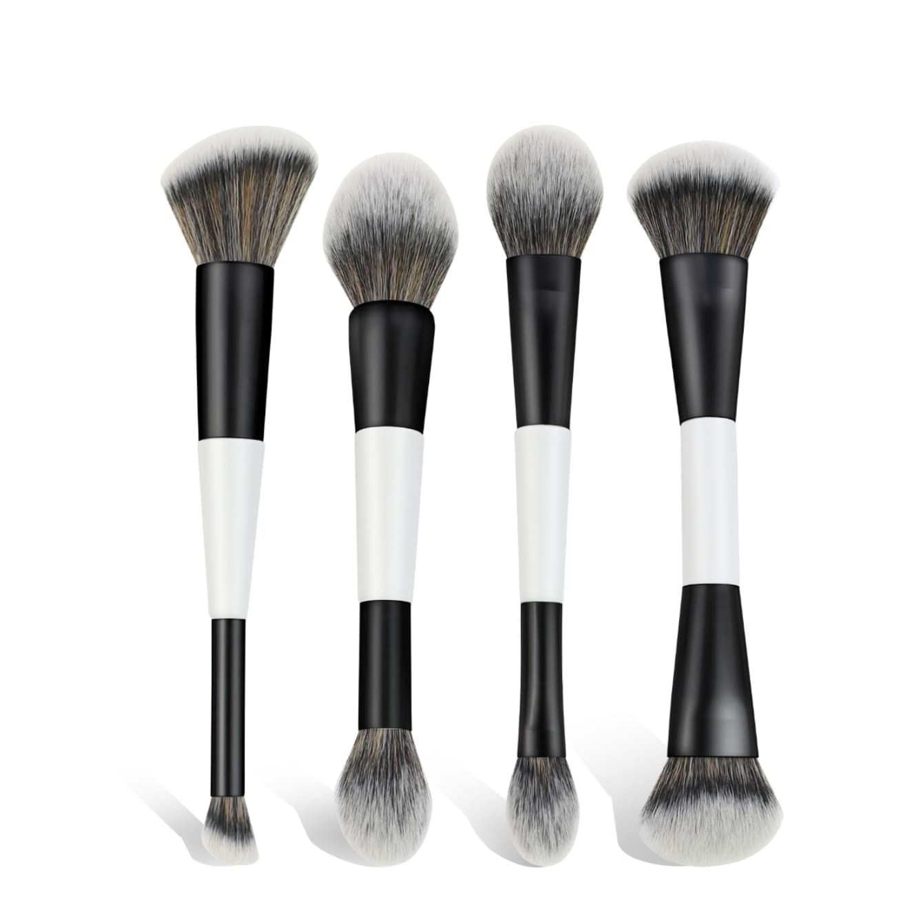 Cross-border New F Series Black and White Double-Ended Makeup Brush, Foundation Brush, Blush Brush, Eyeshadow Brush, Wooden Handle Beauty Tool
