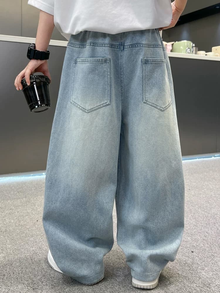Boys' Jeans Spring/Fall 2026 Kids Towel Embroidery Pants Cartoon Casual Long Pants Wide Leg