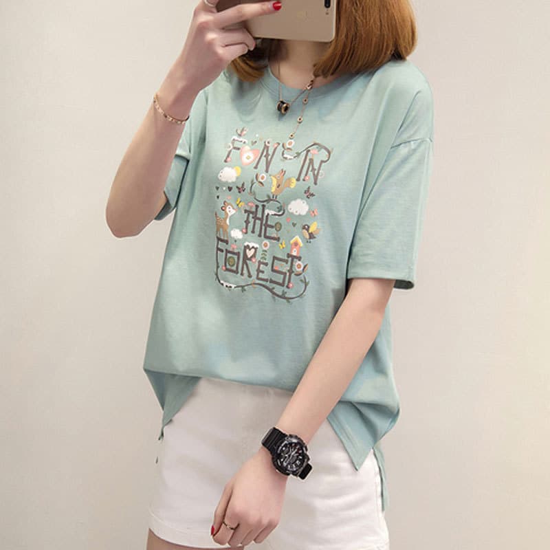 Spring/Summer New Korean-Style Short-Sleeve T-Shirt for Women, Loose Fit Korean Print Top for Female Students, Base Layer Shirt