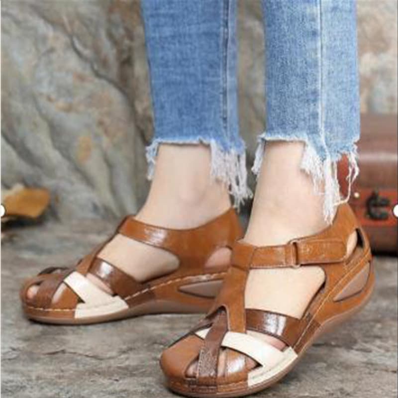 Summer Women's Sandals Cross-border Amazon Export Women's Sandals 2024 New Retro Round Toe Wedge Heel Hollow Out Women's Sandals