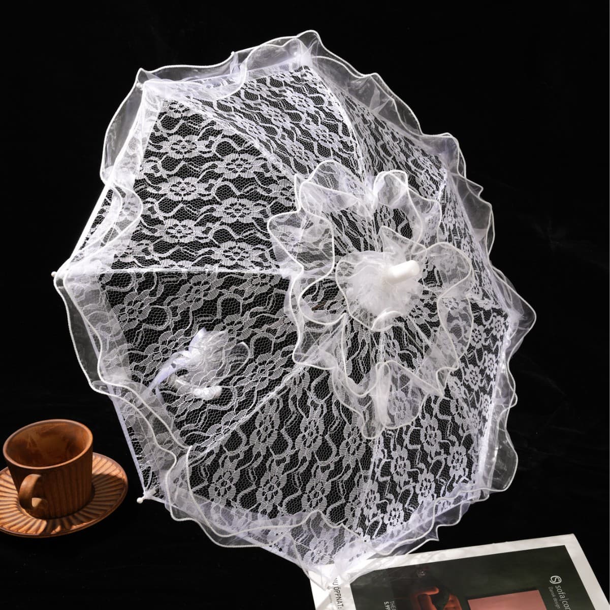 New Double-Layer Wedding Lace Umbrella, Western Lace Trim Performance Prop Umbrella, Wholesale Wedding Supplies Prop Umbrella