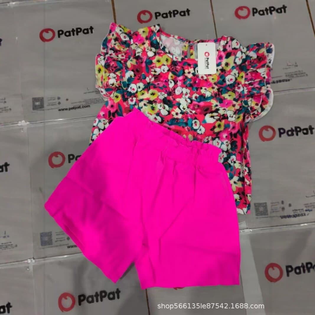 PatPat Kids Two-Piece Set Summer Girls Printed Short-Sleeve Outfit Baby Korean Style Trendy Fashion