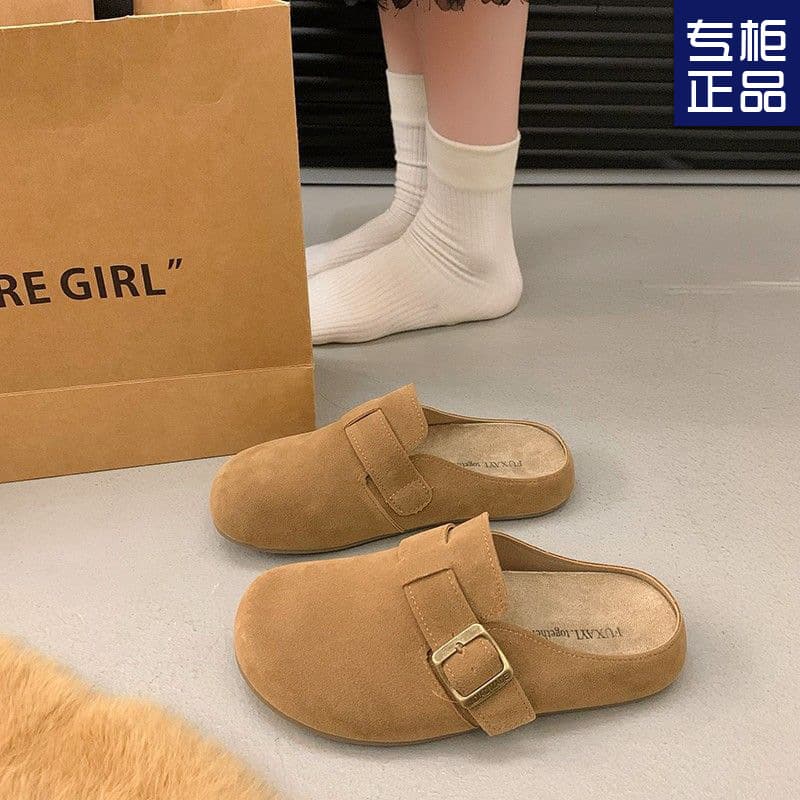 Birkenstock toe-toe slippers 2025 spring new Birkenstock shoes thick-soled half-slip soft leather soft-soled low-top women's Birkenstock slippers