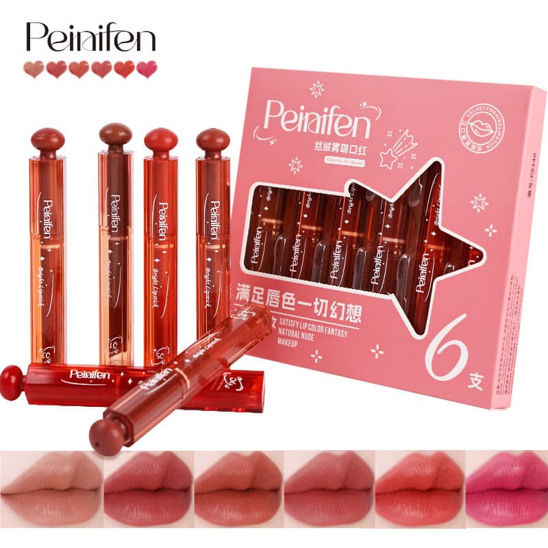 A set of 6 pieces of foreign trade new matte matte lipstick cross-border long-lasting modern brown-red lipstick set wholesale