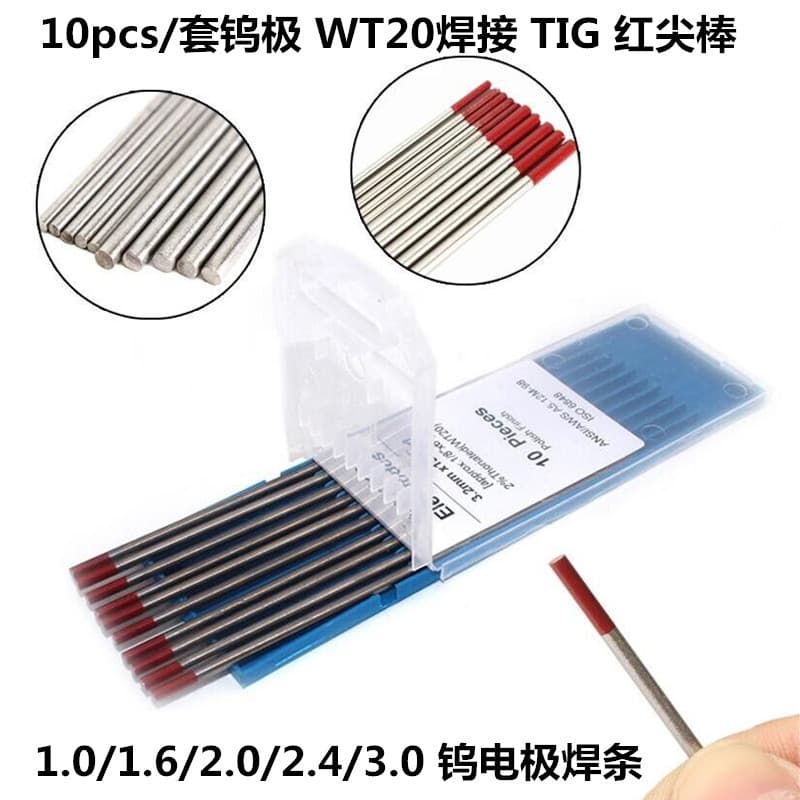Cross-border 10PCS Set Tungsten Electrode WT20 Welding TIG Red Tip Rod Directional Welding Tungsten Needle Rod Argon Arc Welding Torch Tungsten Needle Red Tip