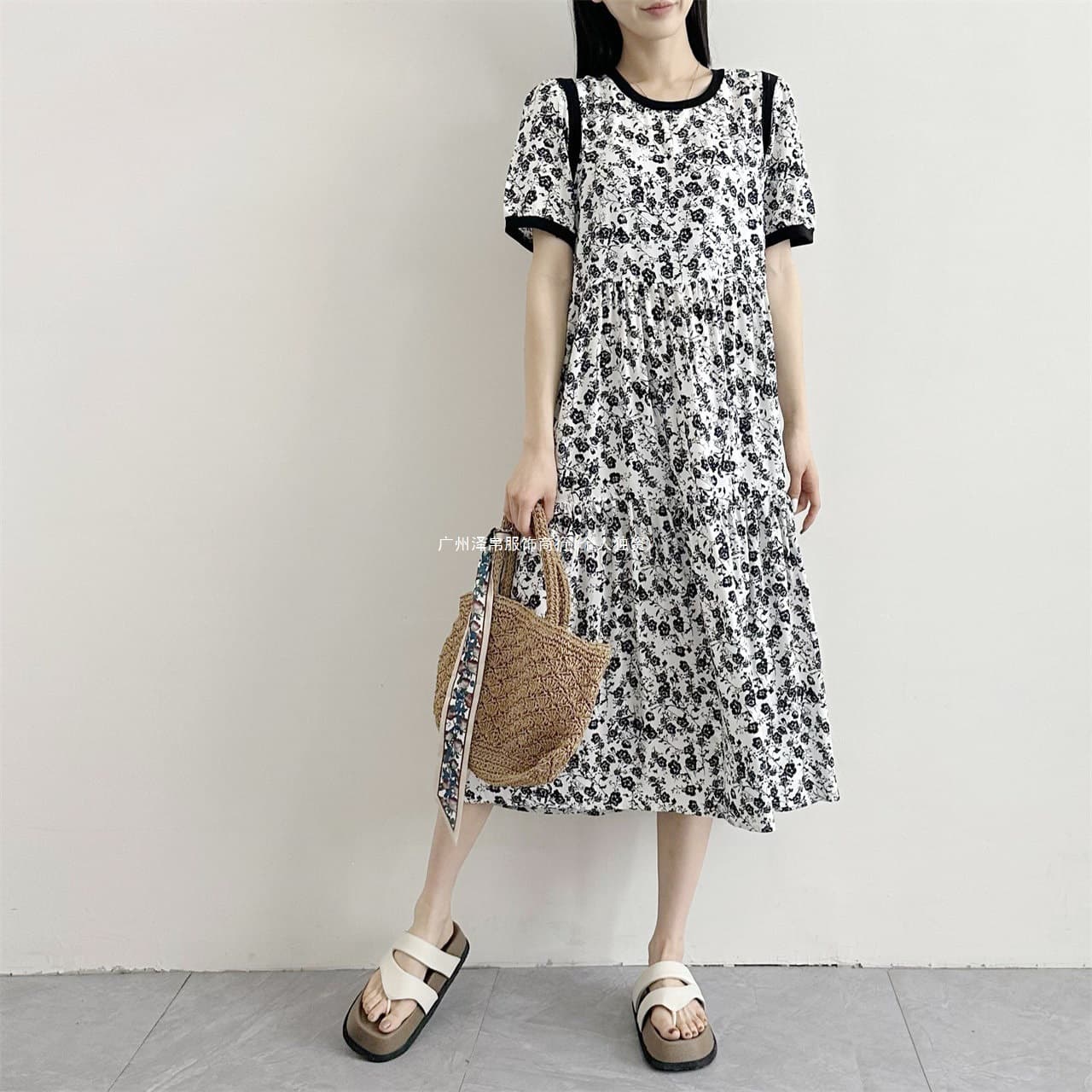 New Patchwork Cotton Silk Women's Dress, High Waist Loose Fit Plus Size, Summer Thin Rayon