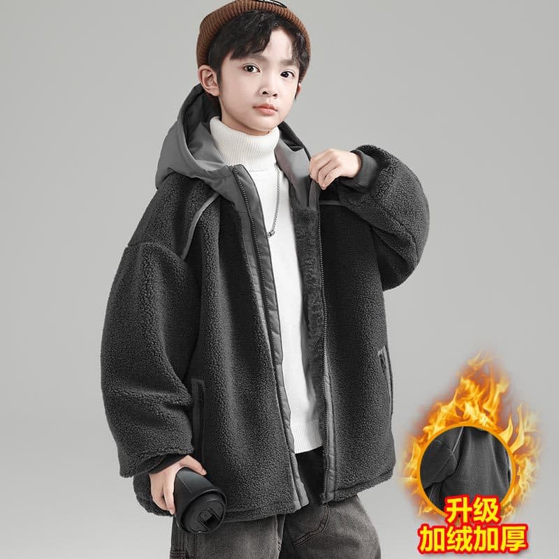 Boys' Fall Winter Jacket Fleece Lined Thickened 2025 New Big Kids Winter Clothes Children Hooded Boys Winter Fleece Jacket