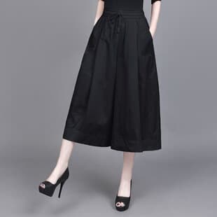 Designer Loose Elastic Waist A-Line Wide-Leg Pants Women: Summer Cropped Trousers Seven-Tenths Length Elegant Skirt Pants Casual