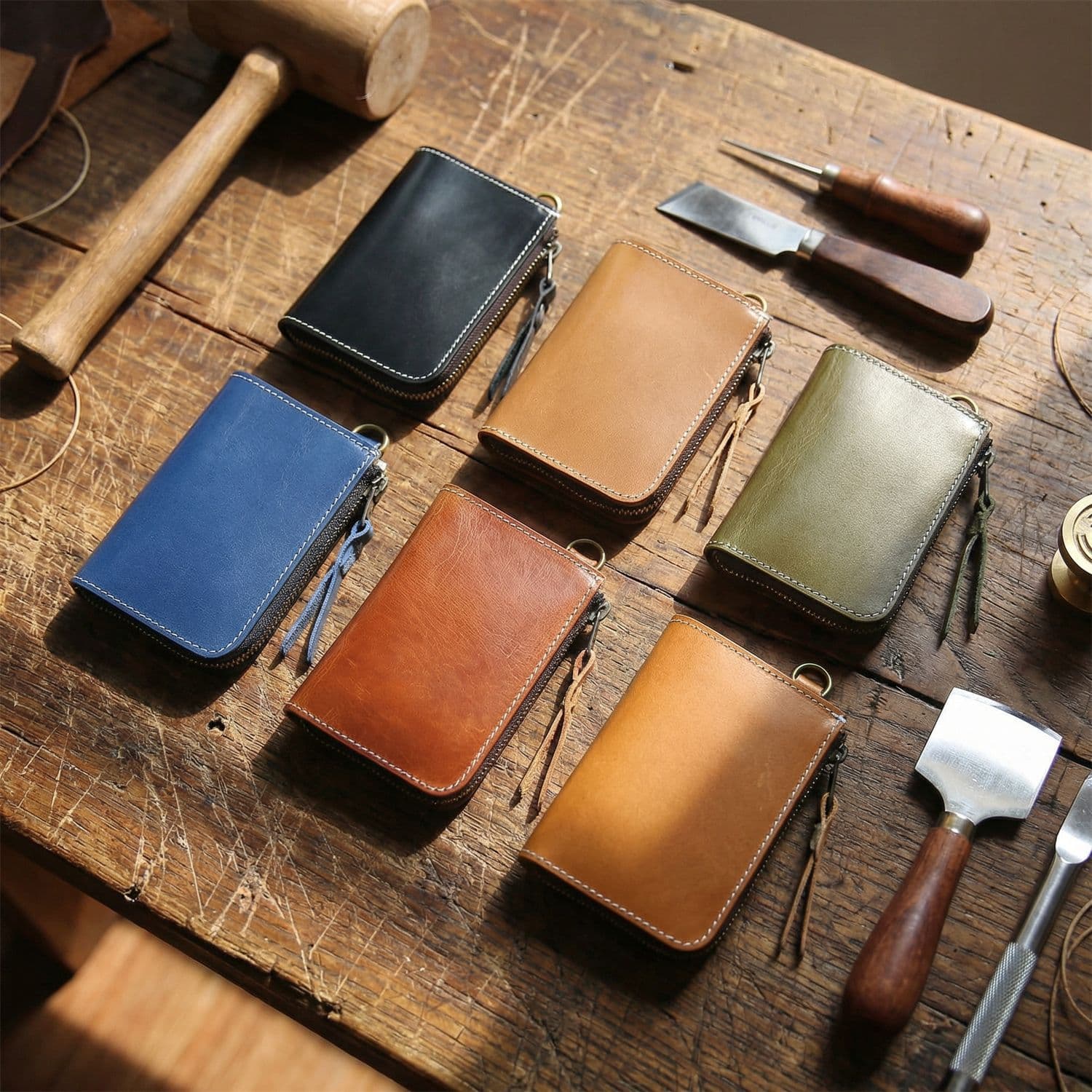 Handmade Vintage Top Layer Cowhide Men's Wallet Genuine Leather Cropped Zipper Coin Purse Clip Driver's License Card Holder