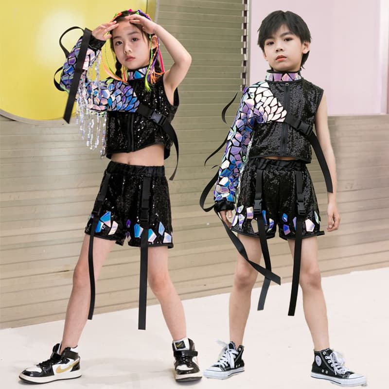 Kids Jazz Street Dance Costume Fashion Model Runway Hip Hop Boy Sequins Dance National Trend Performance Wear