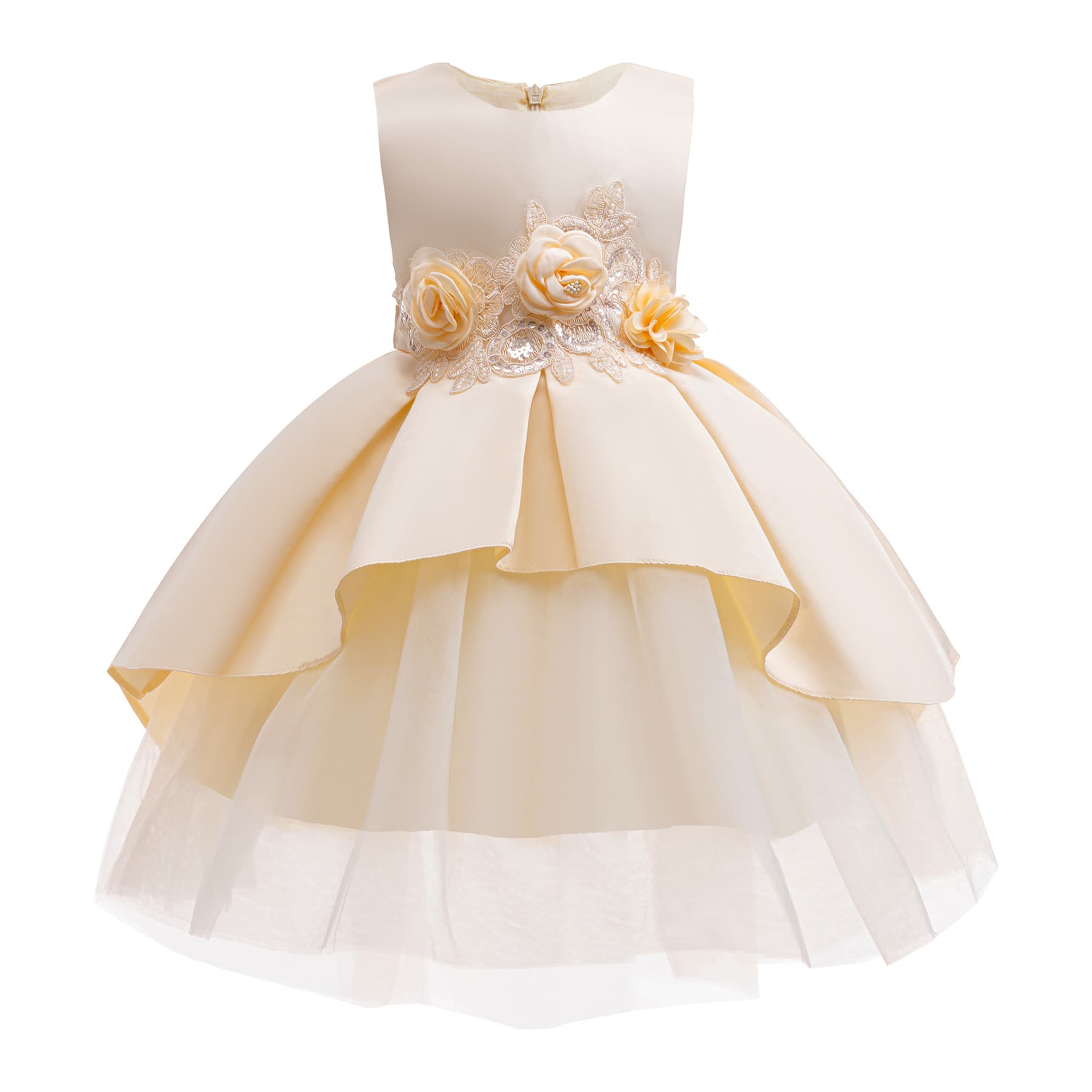 Children's Vest Dress Party Gown Princess Dress 3D Embroidered Tulle Flower Girl Dress Toddler Mermaid Dress