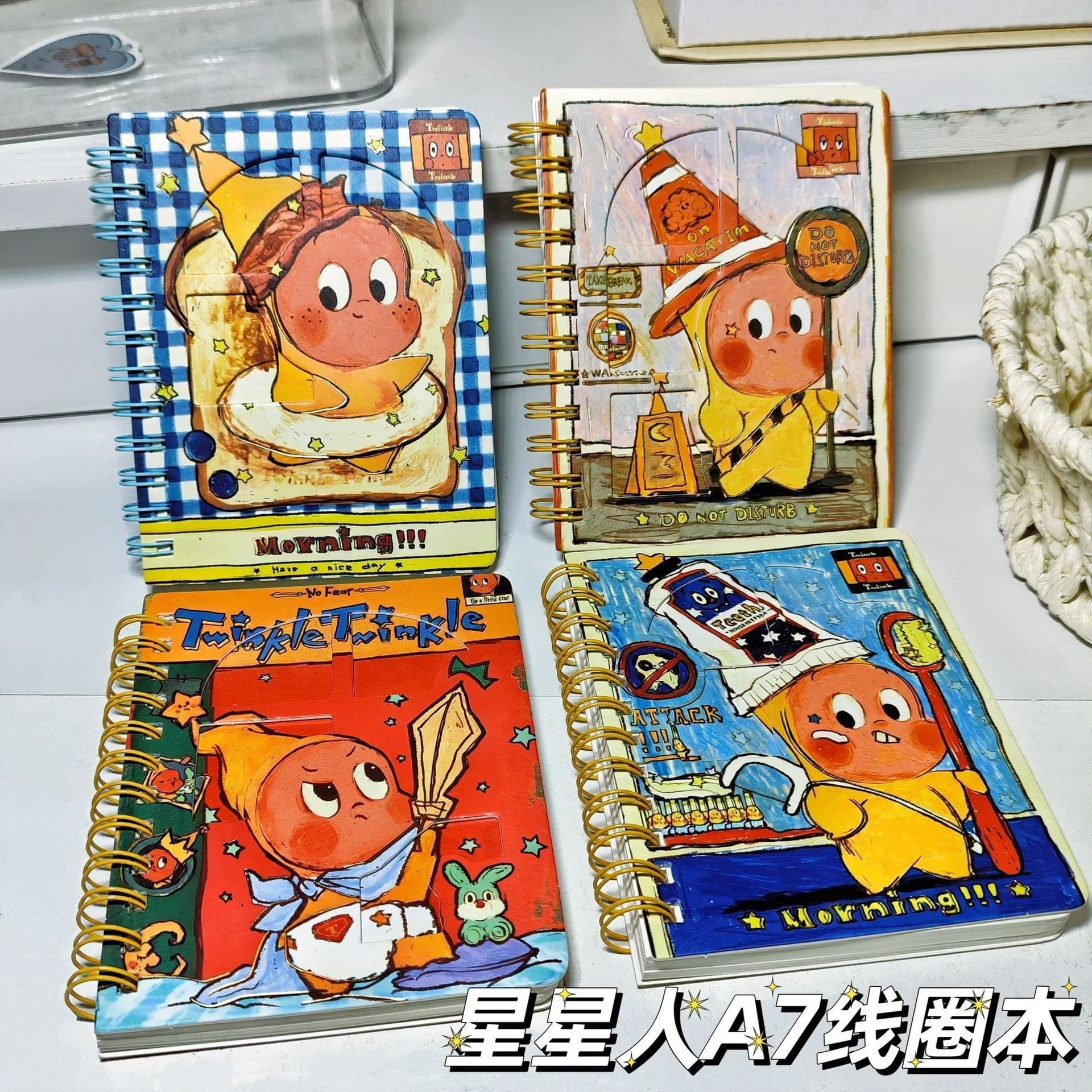 Star People Notebook A7 Coil Notebook Cute Cartoon Small Notebook Color Pages Children Student Journal Gift Prize