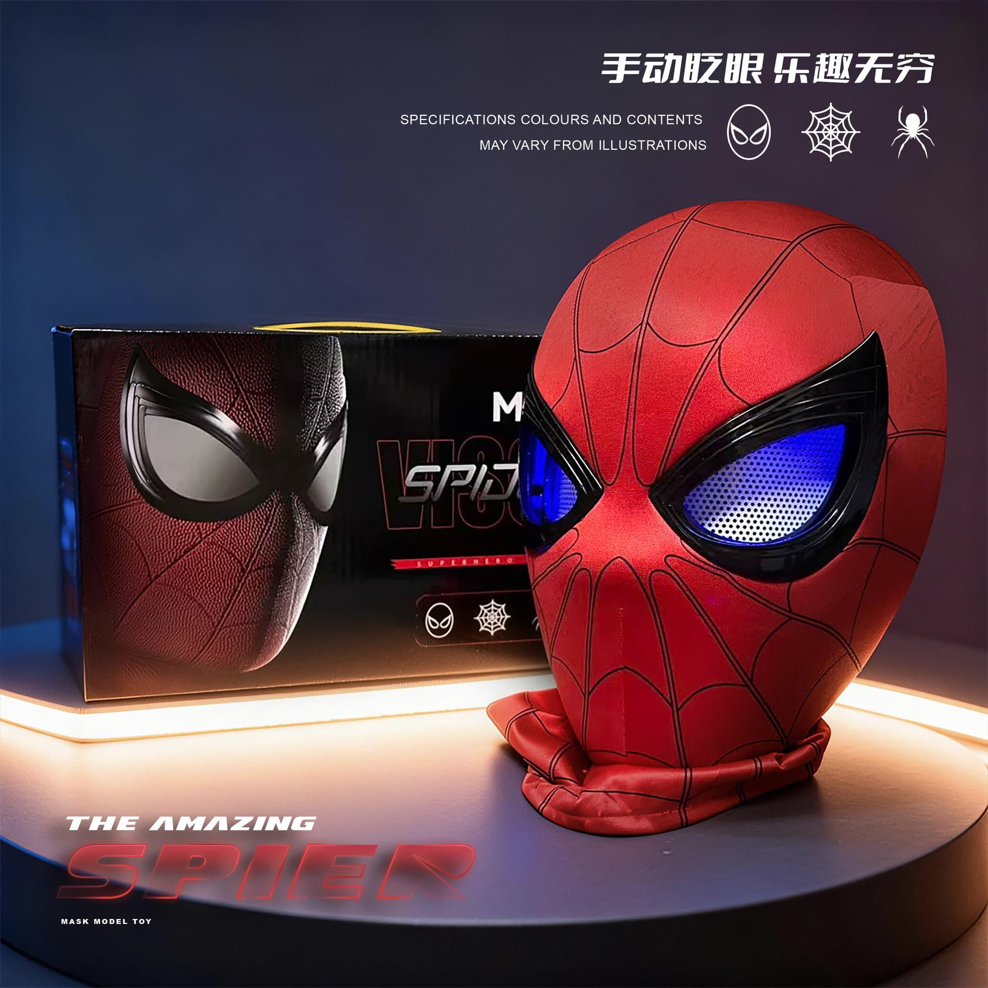 Spider-Man Headgear with Movable Eyes, Touch-Sensitive and Light-Up Black Miles Mask, Creative Birthday Gift for Boys