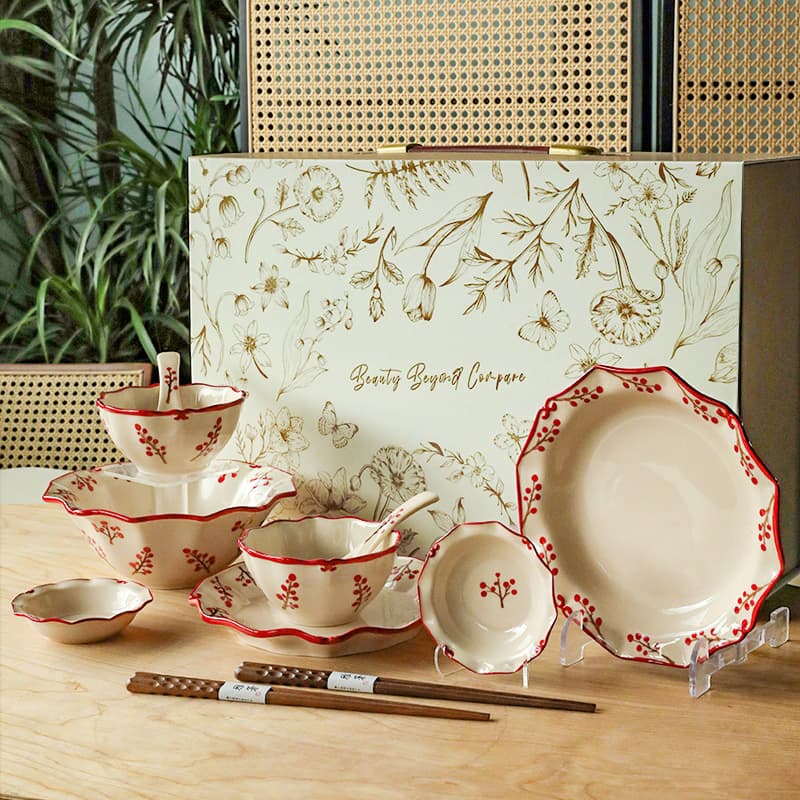 Ceramic bowl and plate tableware set gift tableware salad bowl rice bowl dinner plate set souvenir underglaze color