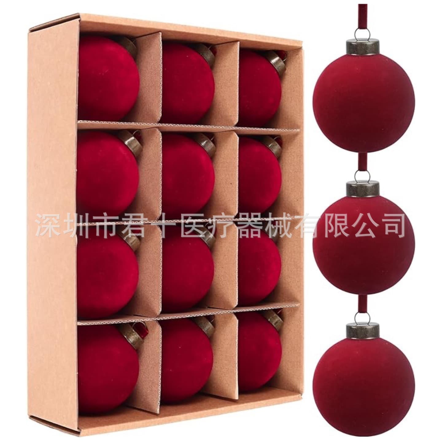 Cross-border 6cm/8cm Velvet Christmas Balls in Wine Red and Blue, Tree Decorations and Accessories
