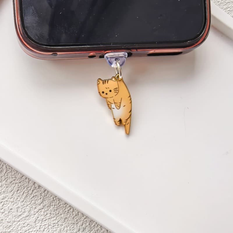 Cute Printed Alloy Enamel Drop Cat Phone Dust Plug Pendant Keychain DIY Couple Phone Accessory