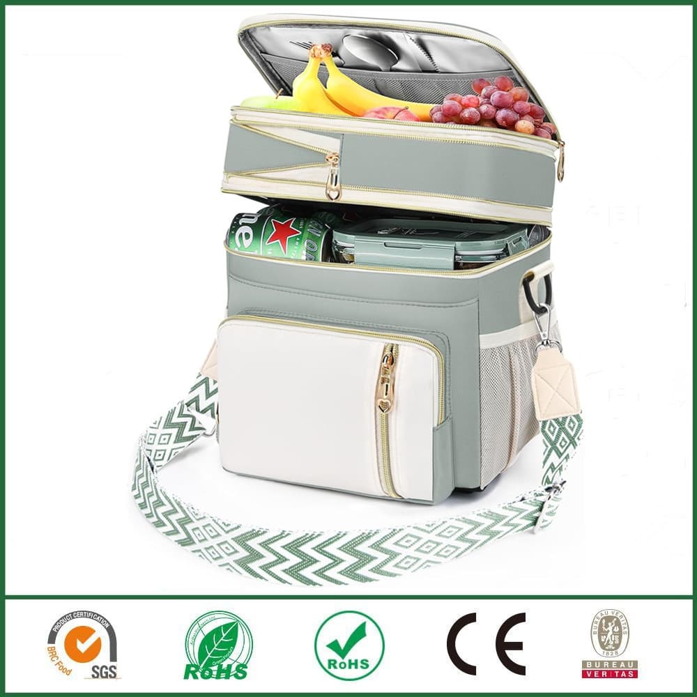 Double Layer Lunch Bag Unisex Large Capacity Insulated Lunch Box Leak-Proof Cooler Bag for Work Picnic Beach