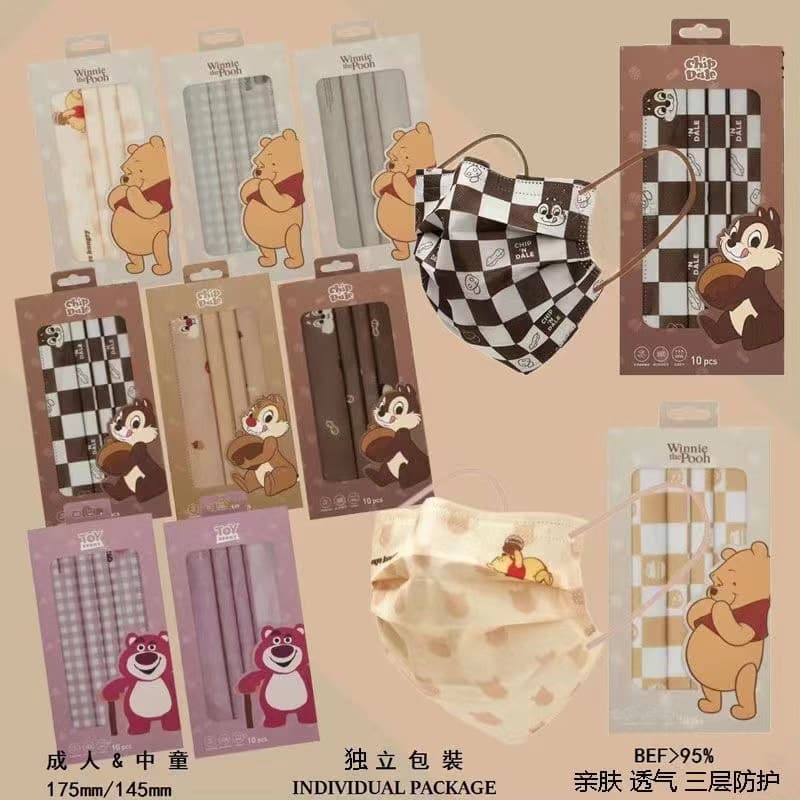 Plain color series Disney-inspired disposable protective masks for haze and dust, cute cartoon printed trendy masks for girls.