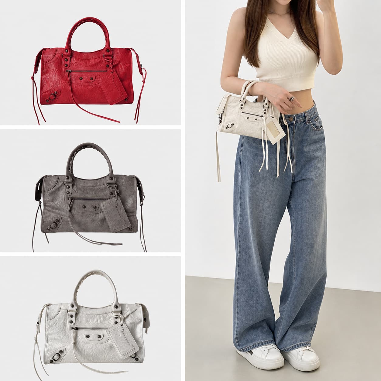 Trending Paris Rivet Motorcycle Bag Ins Hot Girl Bag French Vintage Style Fashion Versatile Handheld Shoulder Crossbody Bag