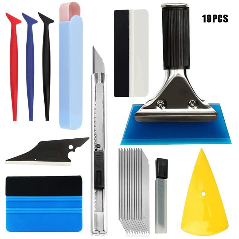 19-Piece Set Car Windshield Film Application Tools Kit Plastic Scraper Stainless Steel Blade Art Knife for Glass Car Window