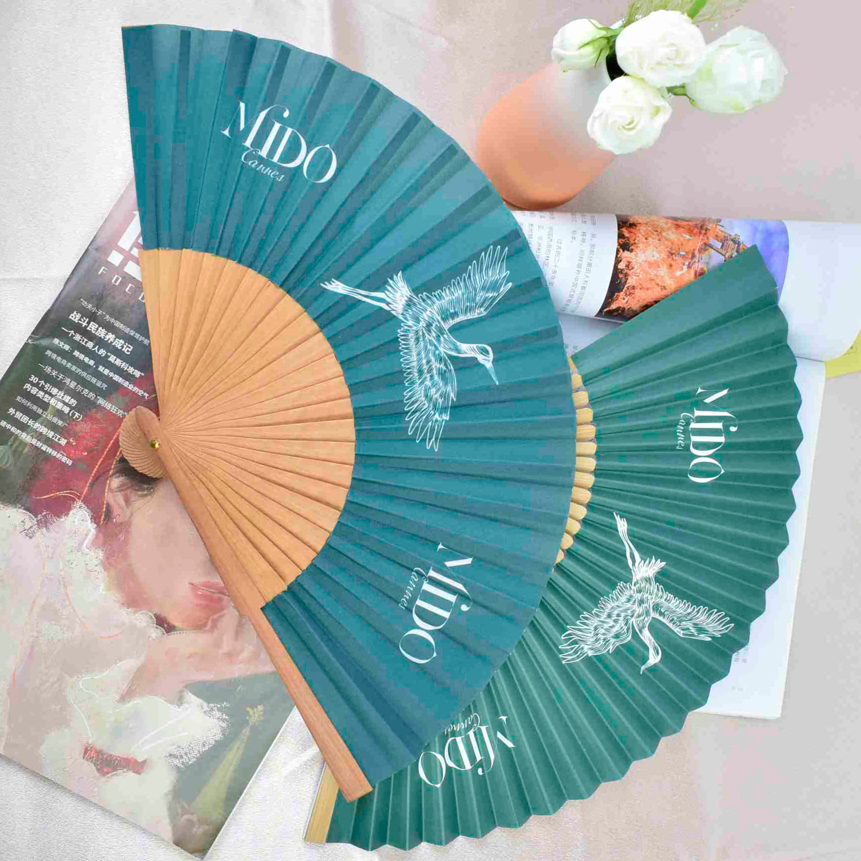 Custom Foldable Fans for Hotel/Restaurant Grand Openings, Promotional Gifts with Bamboo Frame and Silk/Paper Surface (Min. Order 100)