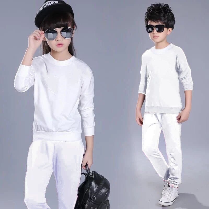 Student white tracksuit, unisex sports meet class uniform, school uniform set, pure white T-shirt and pants two-piece set, group purchase.