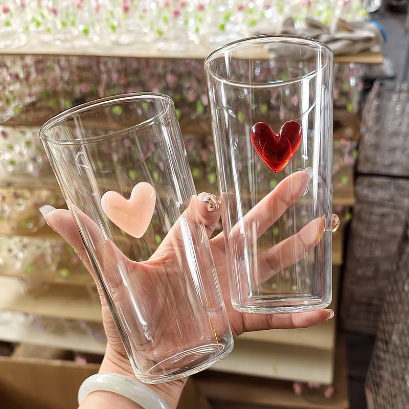 Original Designer Glass Cup Ins Heart-Shaped Glass Cup Borosilicate Glass Wine Glass Milk Cola Cup