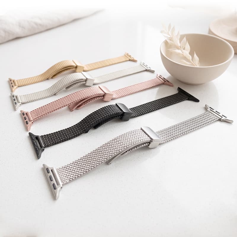 Metal Watch Band with Wheat Pattern Magnetic Clasp for Apple Watch iWatch S11, Herringbone Mesh