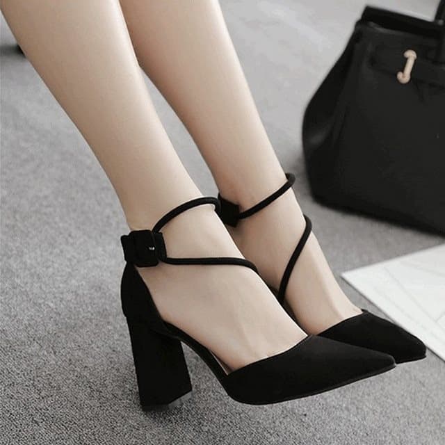 Strap Chunky Heel High Heels Women 2025 Spring Summer New Korean Style Versatile Women's Shoes Hollow Pointed Toe One-Strap Buckle Sandals