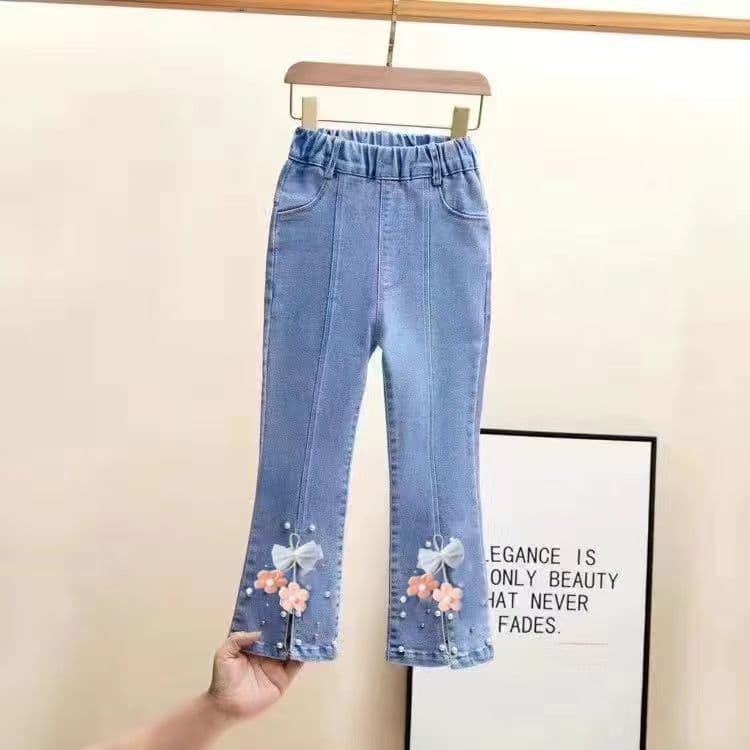 Girls' Jeans 2025 Spring/Autumn New Style Slim Flared Jeans with Lace Trim Fashionable Autumn Children's Long Pants