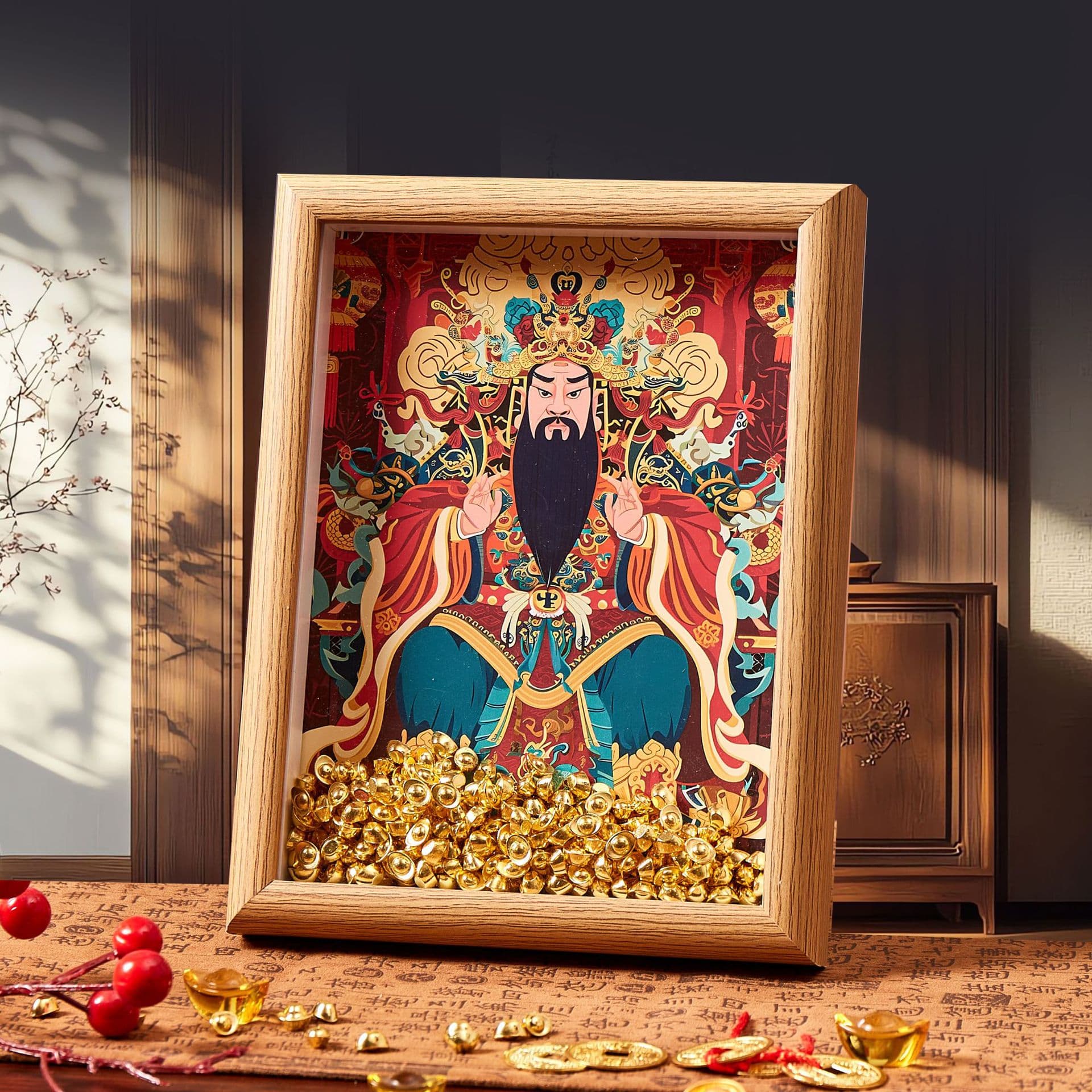 Five Roads God of Wealth painting New Year hanging scroll, wholesale calligraphy "Heavenly Official Bestows Blessings" decoration traditional Chinese calligraphy, living room hanging characters.