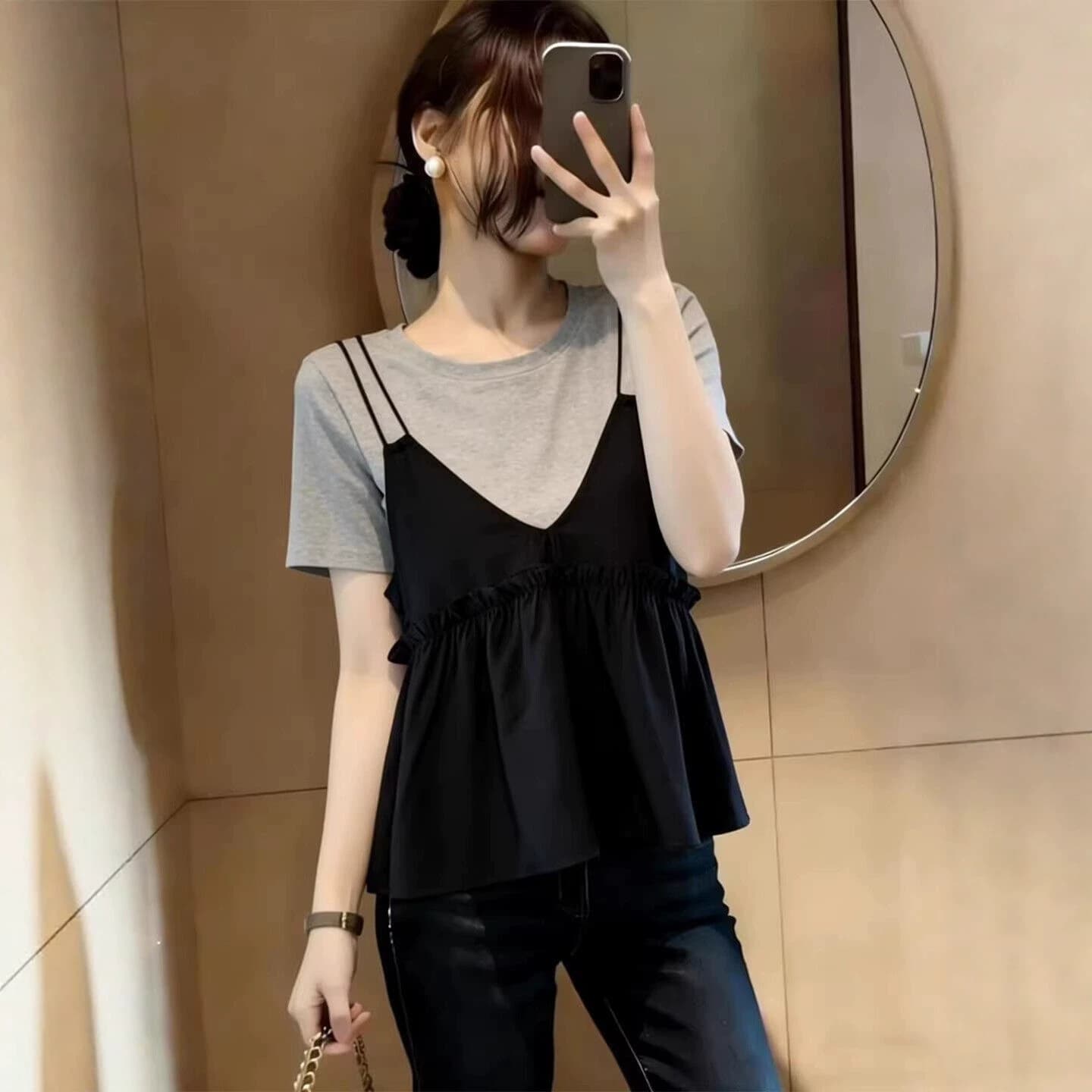 Plus Size Women's Design Belly Cover Layering Short Sleeve T-Shirt Women Summer Fat MM Loose Slimming Doll Shirt Top