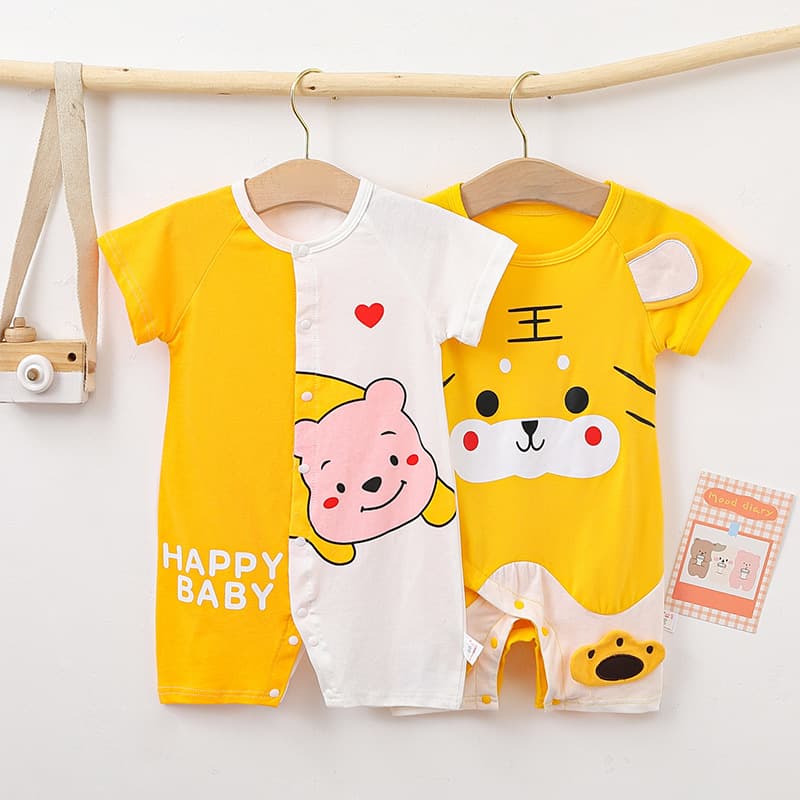 Newborn Baby Summer Clothes 0-6 Months Boys Short Sleeve Bodysuit Cute Romper Crawling Suit