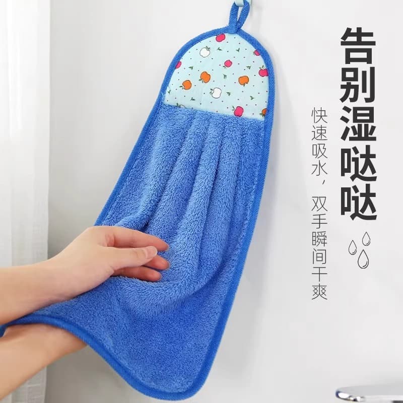 Coral velvet hanging hand towel, enlarged and thickened rag, super absorbent kitchen dishcloth, bathroom hand towel