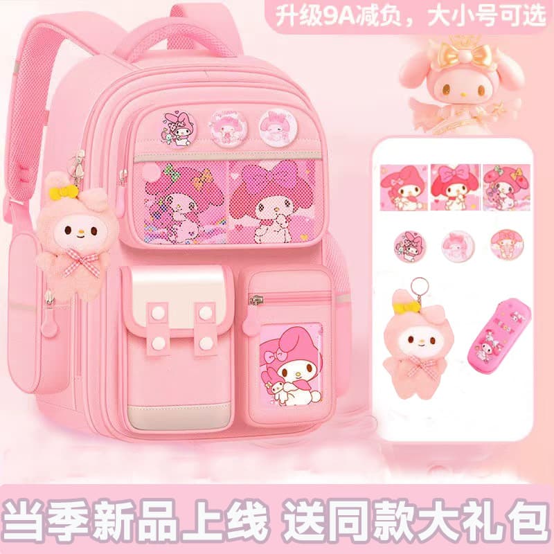 Cross-border Trade School Backpack, Large Capacity, Spine-Protecting and Weight-Reducing for Elementary School Girls in Grades 1, 2, 3, and 6, Cute Melody Children's Style