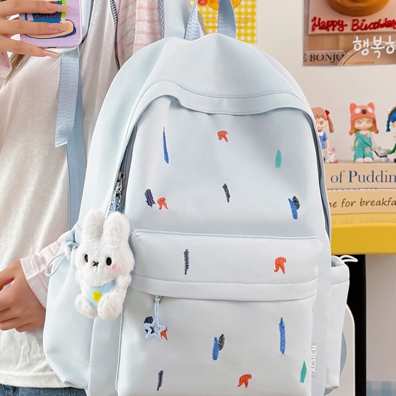 ins embroidery versatile large-capacity backpack junior high school student campus school bag female Japanese casual computer backpack