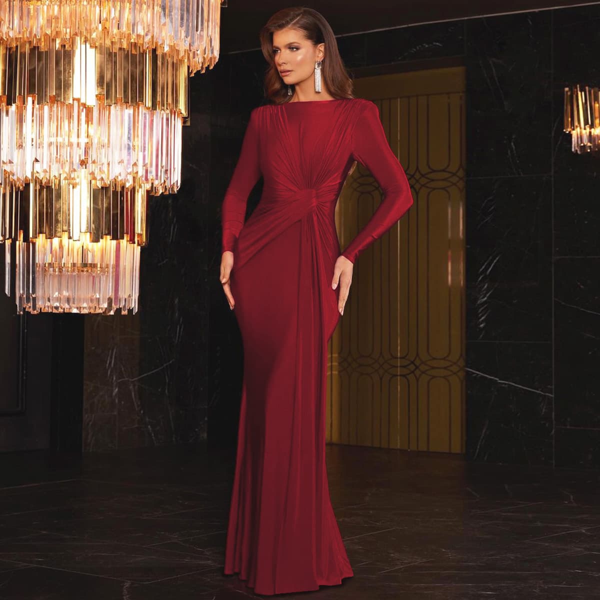 Women's Autumn Fashion Elegant Fitted Long Sleeve Dress Evening Gown Socialite Style 2025