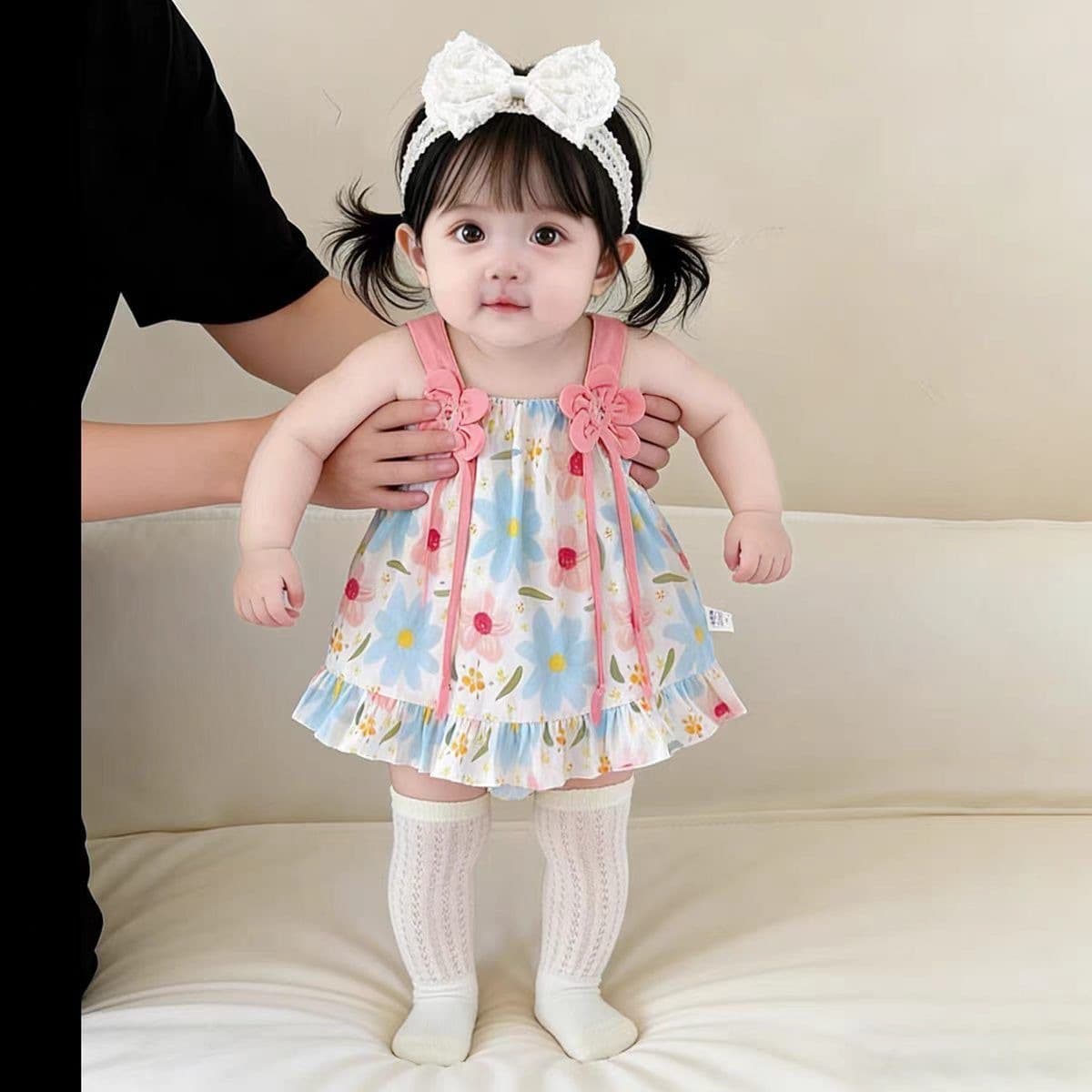 New Adorable Baby Girl Flower Strap Dress Bodysuit Summer Thin Cute Outfit Small Month Bodysuit Skirt