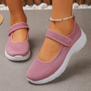 Cross-border Large Size Magic Tape Shallow Single Shoes for Women 2026 Summer New Flyknit Wedge Heel Thick Sole Mesh Sports Shoes