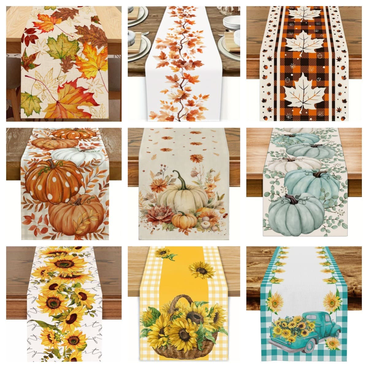 Cross-border Temu Best-selling Table Runner Autumn Thanksgiving Pumpkin Maple Leaf Sunflower Style Party Restaurant Table Decoration